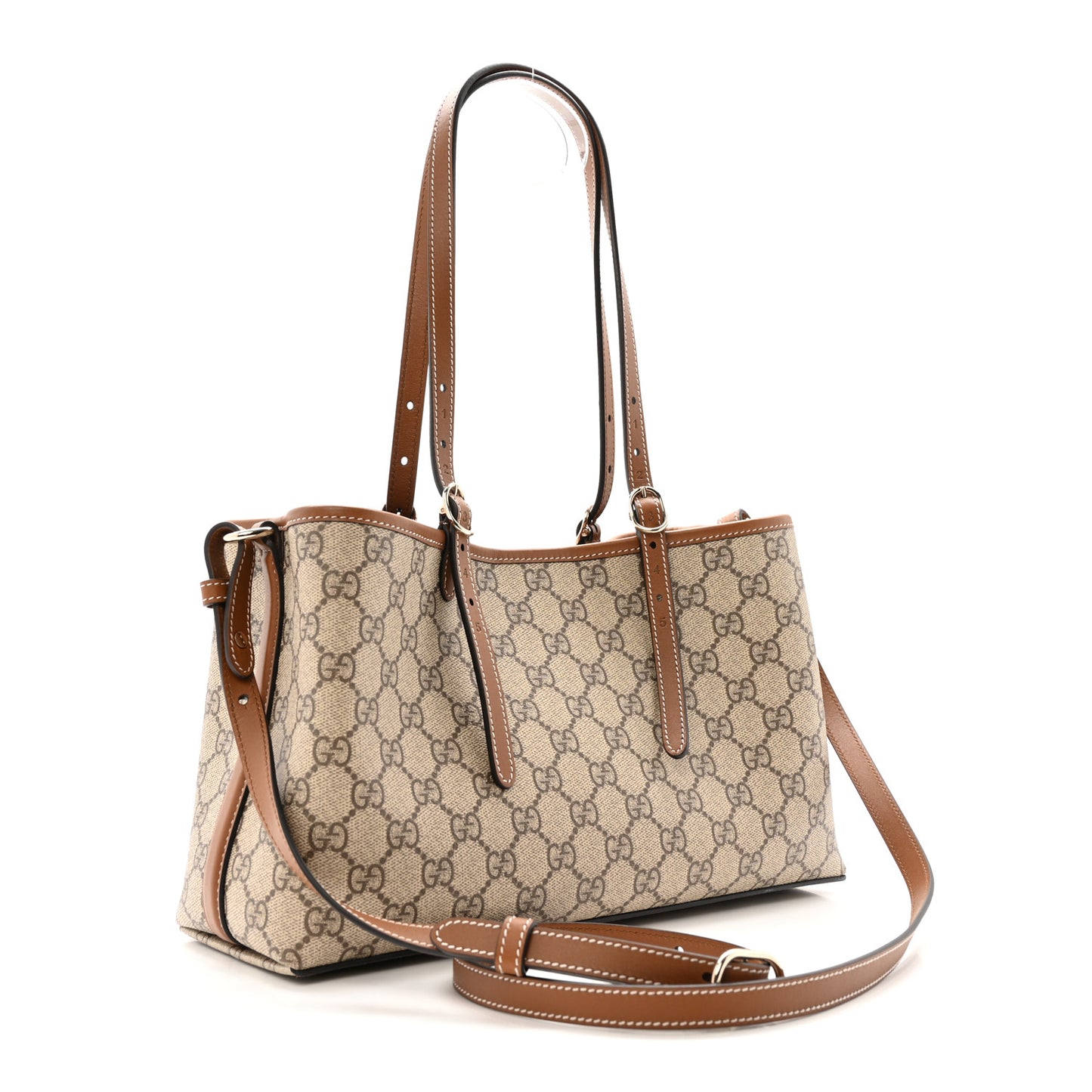 GG Supreme Monogram Emblem Medium Tote Bag Beige Dark Brown