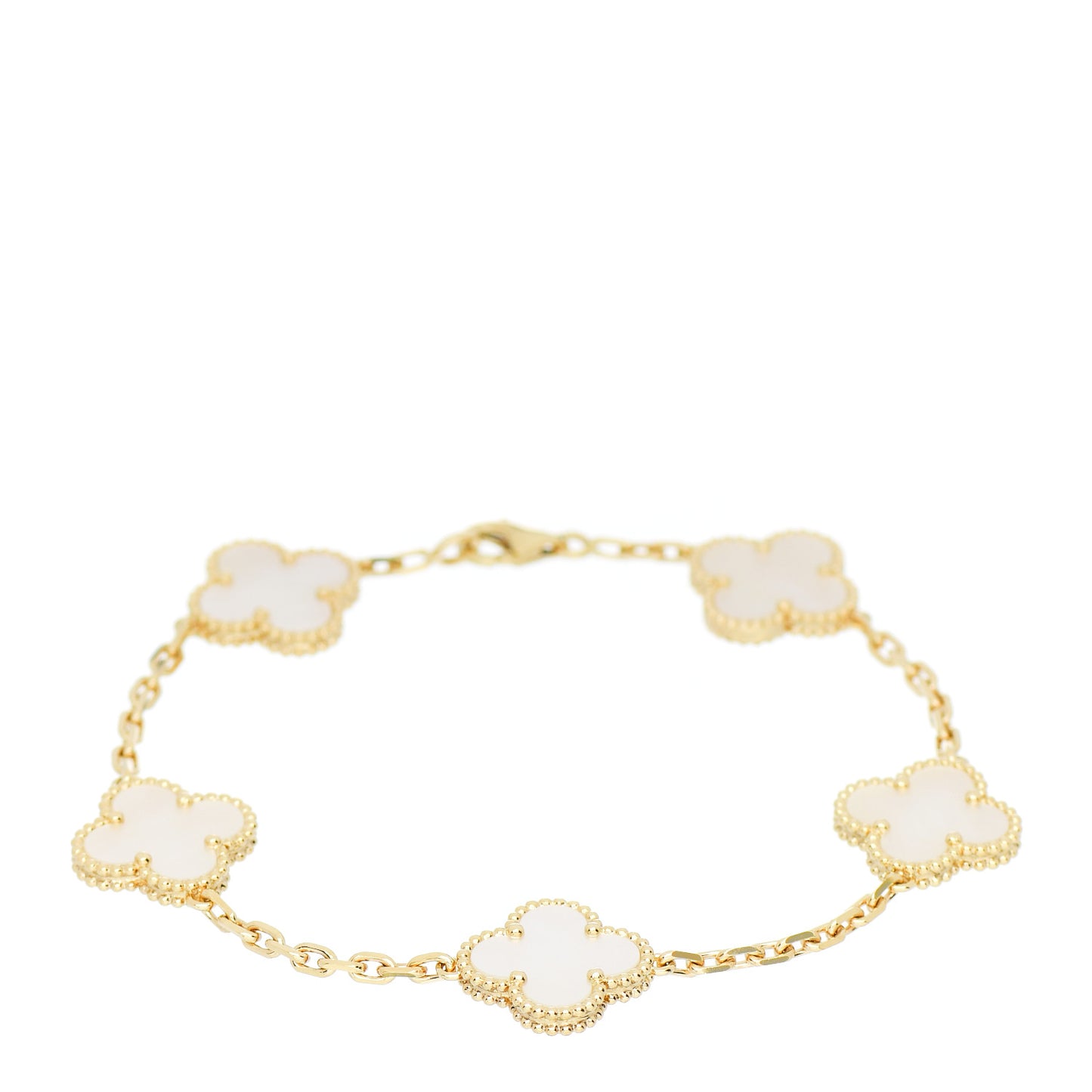 18K Yellow Gold Mother of Pearl 5 Motifs Vintage Alhambra Bracelet