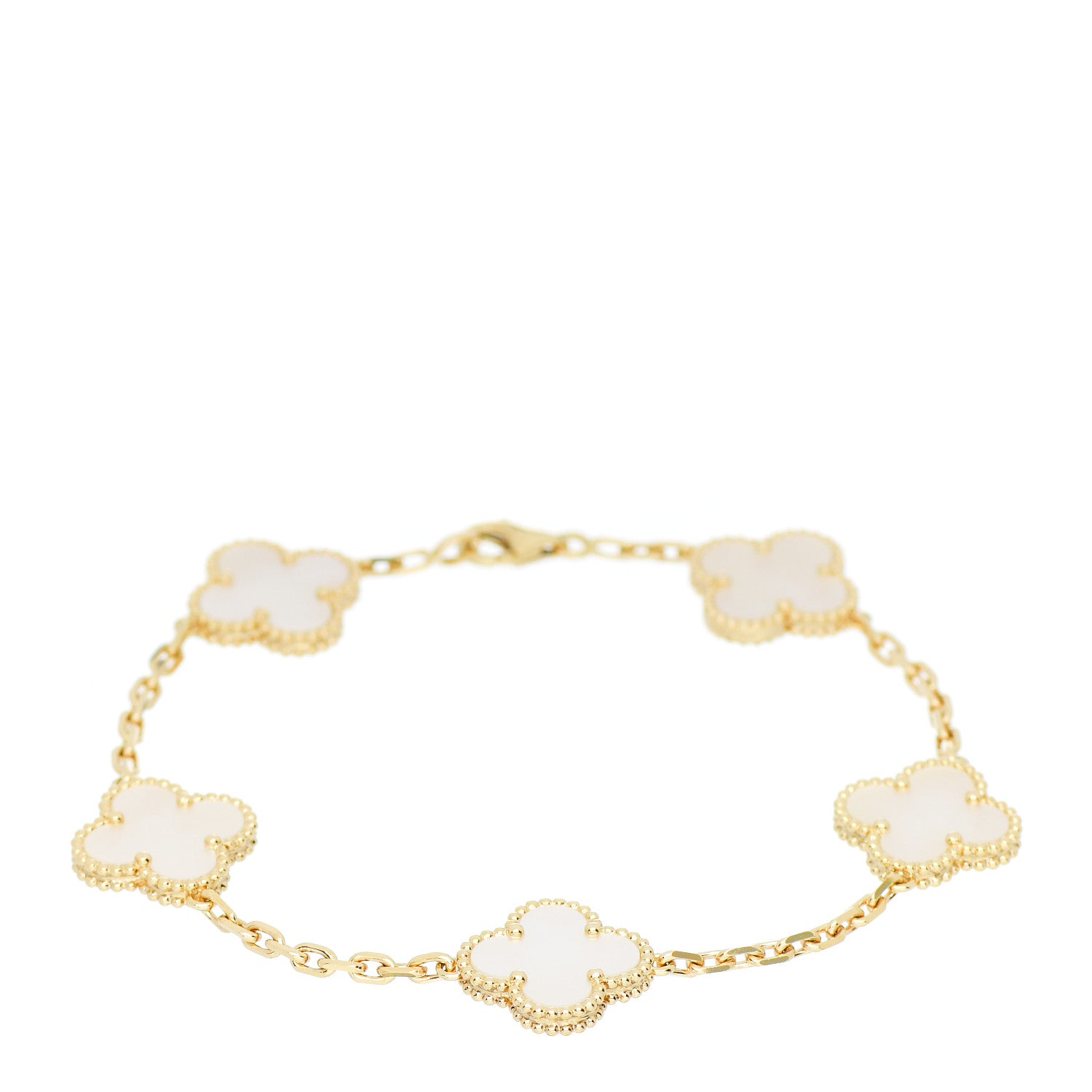 Van Cleef & Arpels 18K Yellow Gold Mother of Pearl 5 Motifs Vintage Alhambra Bracelet 1 of 3