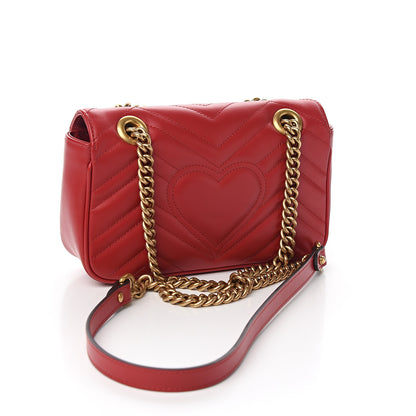 Gucci Calfskin Matelasse Mini GG Marmont Shoulder Bag Hibiscus Red 2 of 9