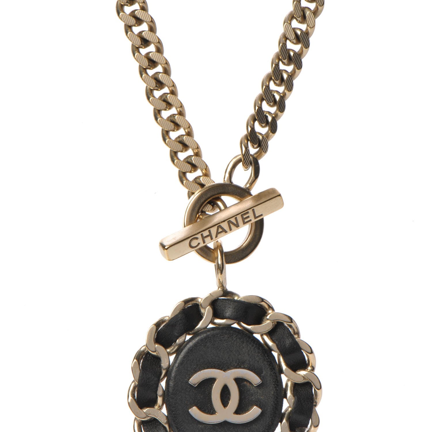 Chanel Lambskin CC Long Chain Necklace Black Gold 5 of 7