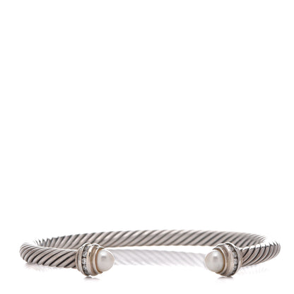 David Yurman Sterling Silver Diamond Pearl 5mm Cable Classics Princess Bracelet 1 of 5