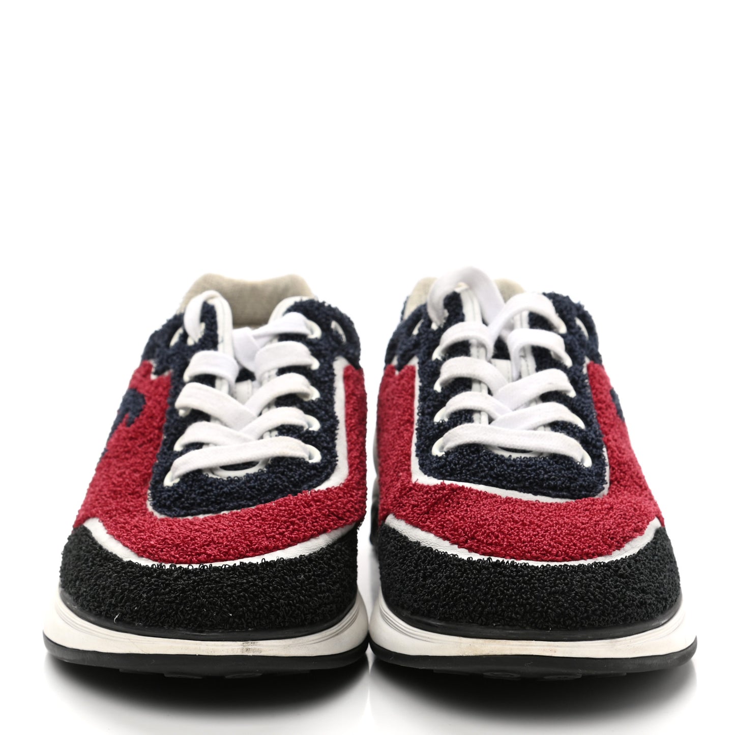 Terry Cloth Calfskin Womens Logo Sneakers 39 Red Blue