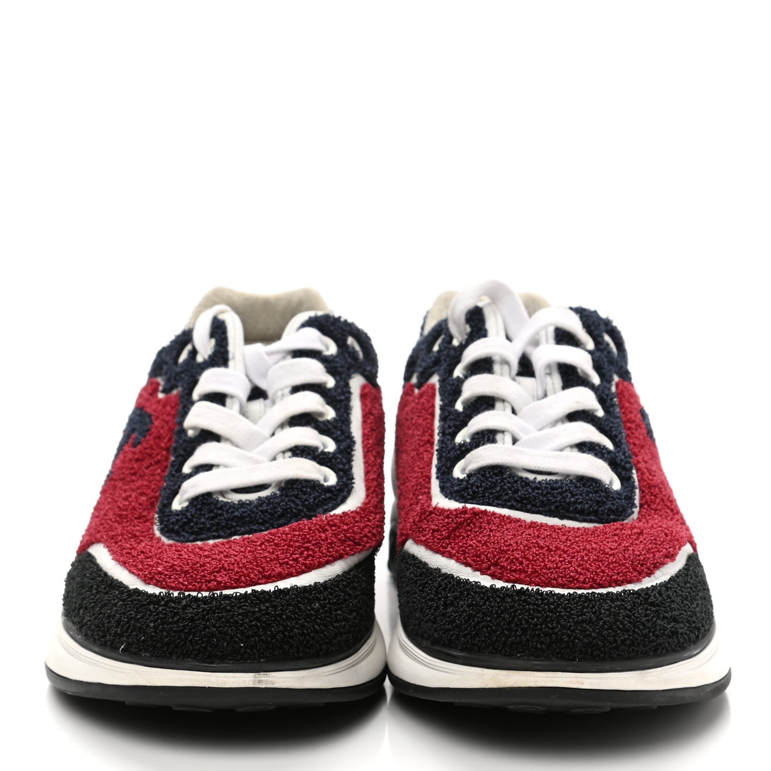Chanel Terry Cloth Calfskin Womens Logo Sneakers 39 Red Blue 2 of 7