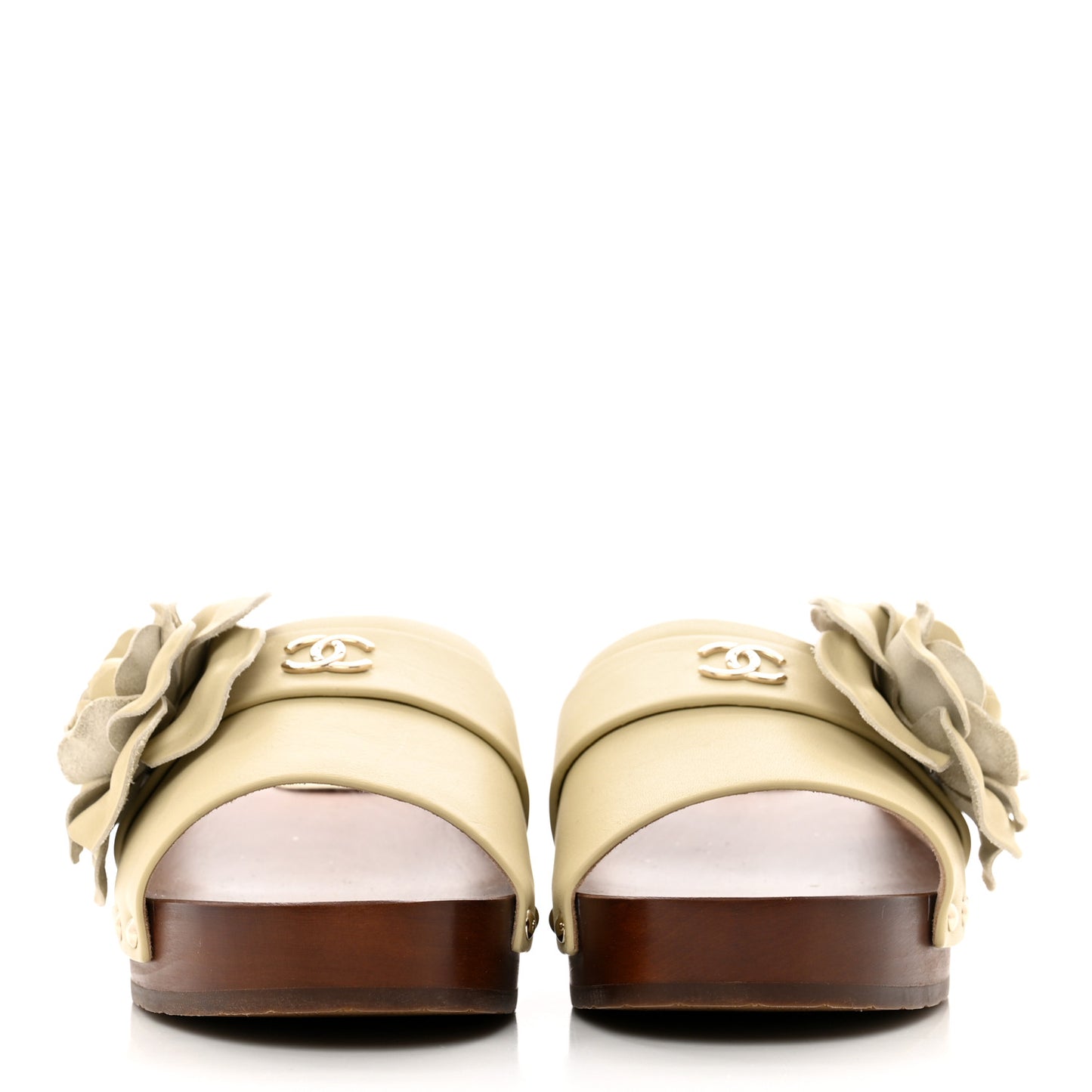 Calfskin Camellia Clogs 39 Light Beige