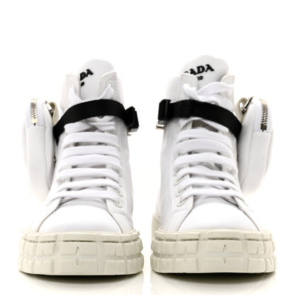 Prada Re-Nylon Gabardine Metal Triangle Logo Wheel Pouch Pocket High Top Sneakers 38 White 2 of 10