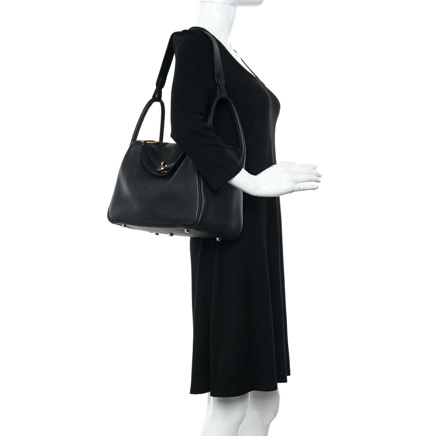Hermes Taurillon Clemence Lindy 30 Black 2 of 10