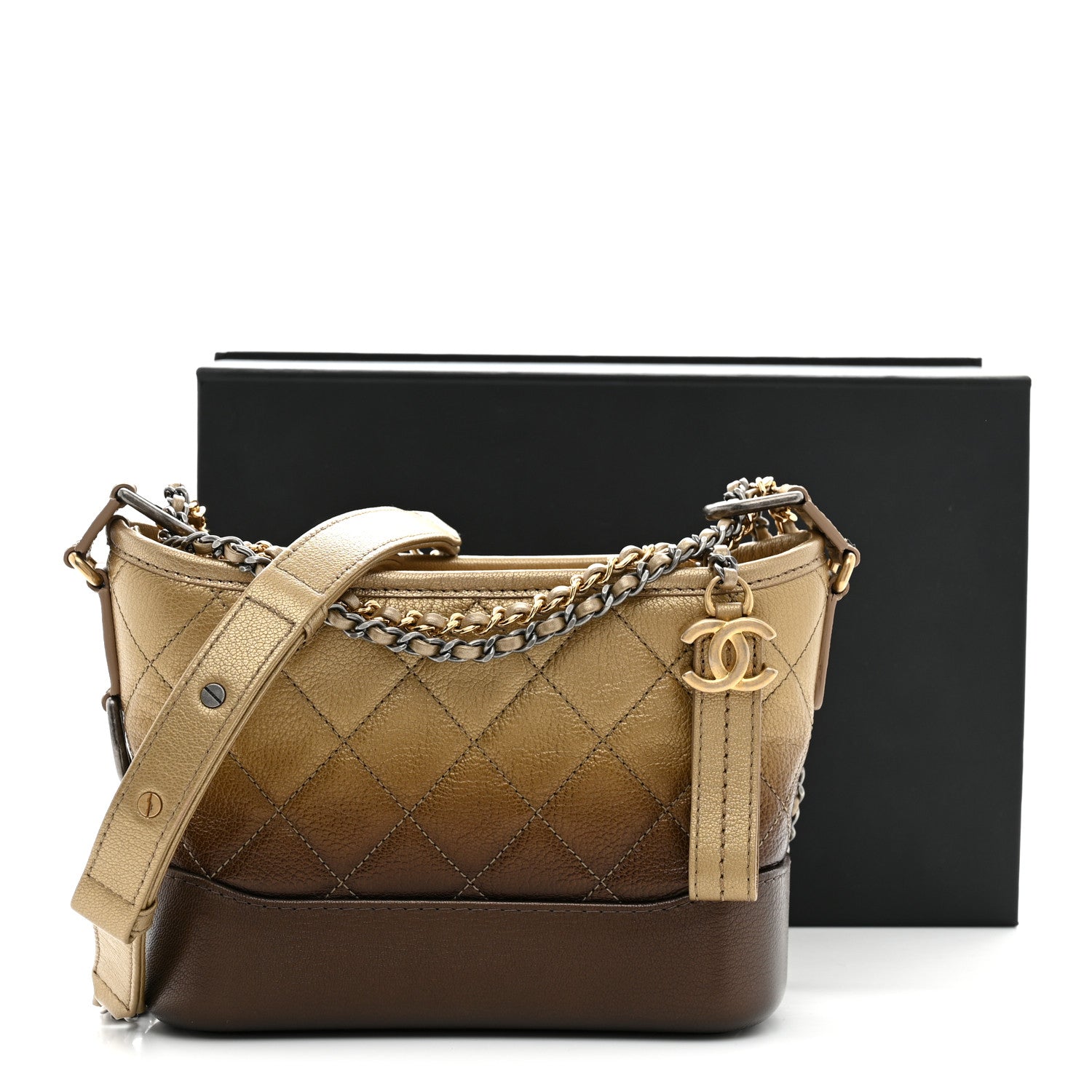 Chanel Metallic Goatskin Quilted Small Gabrielle Hobo Gold Bronze 11 of 11