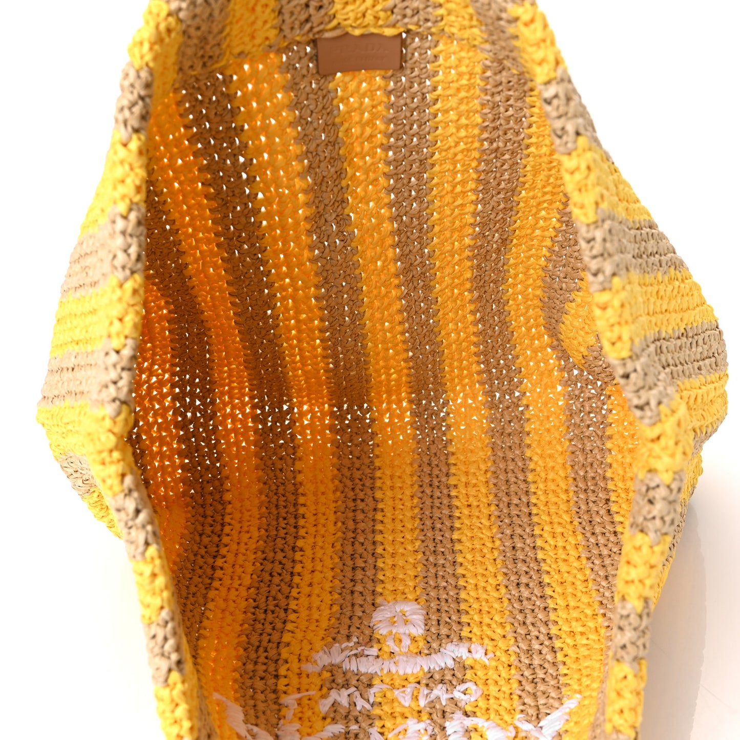 Yarn Raffia Effect Crochet Striped Large Logo Tote Naturale Giallo