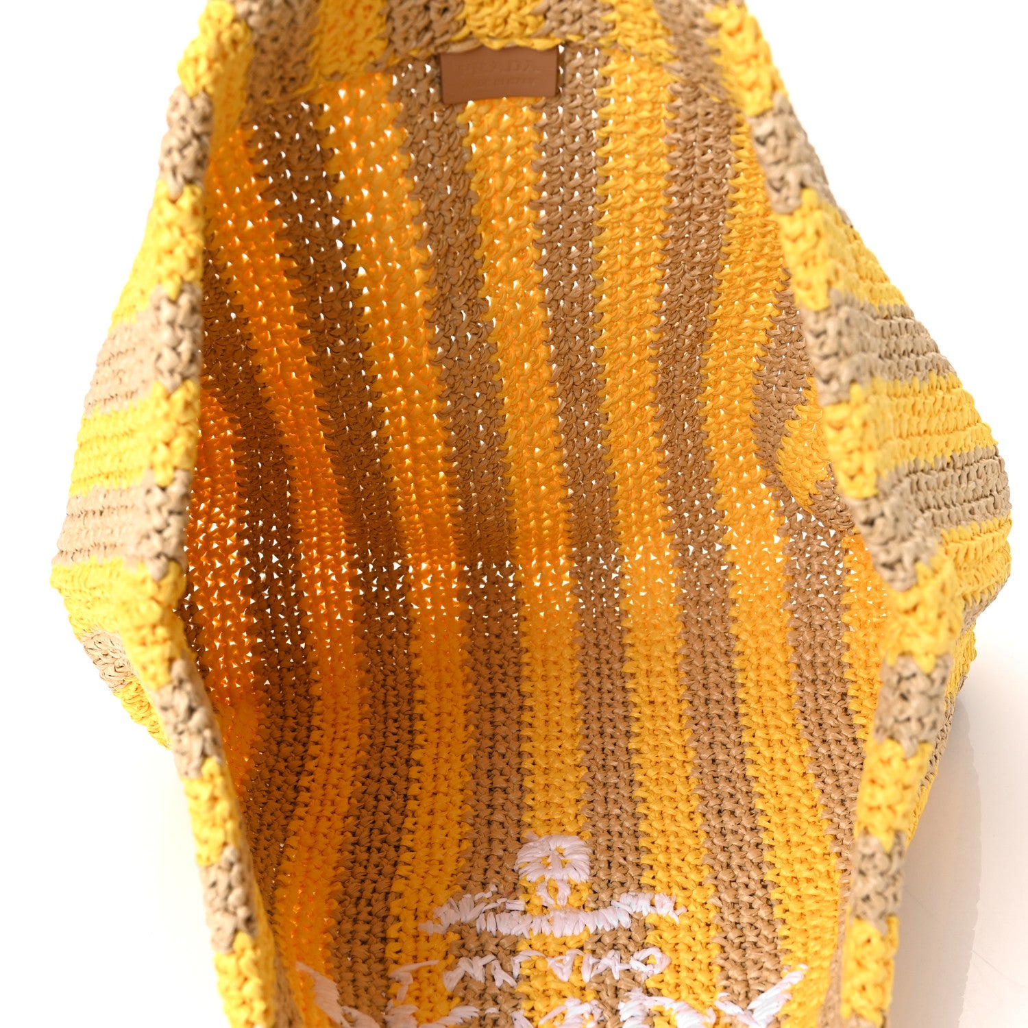 Prada Yarn Raffia Effect Crochet Striped Large Logo Tote Naturale Giallo 5 of 9