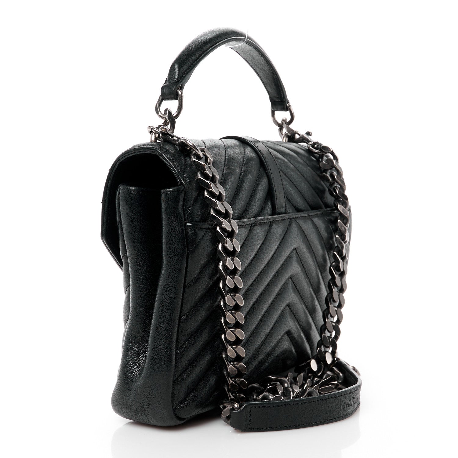 Saint Laurent SAINT LAURENT Sheepskin Matelasse Chevron Monogram Medium College Bag Black 3 of 12