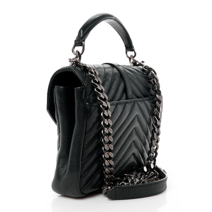 Saint Laurent SAINT LAURENT Sheepskin Matelasse Chevron Monogram Medium College Bag Black 3 of 12