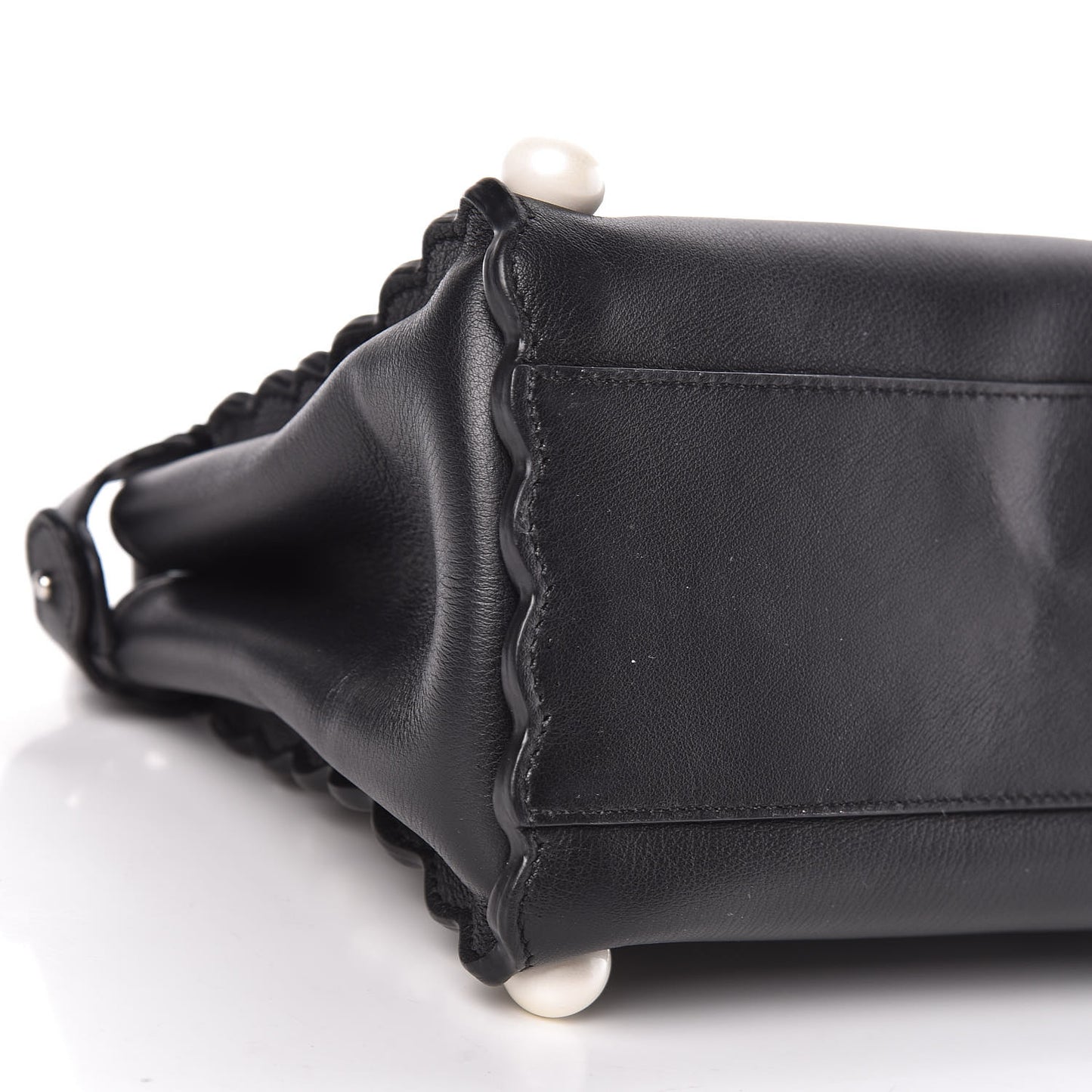 Vitello Seta Shiny Nappa Pearl Scallopped Studded Mini Peekaboo Iconic Satchel Black