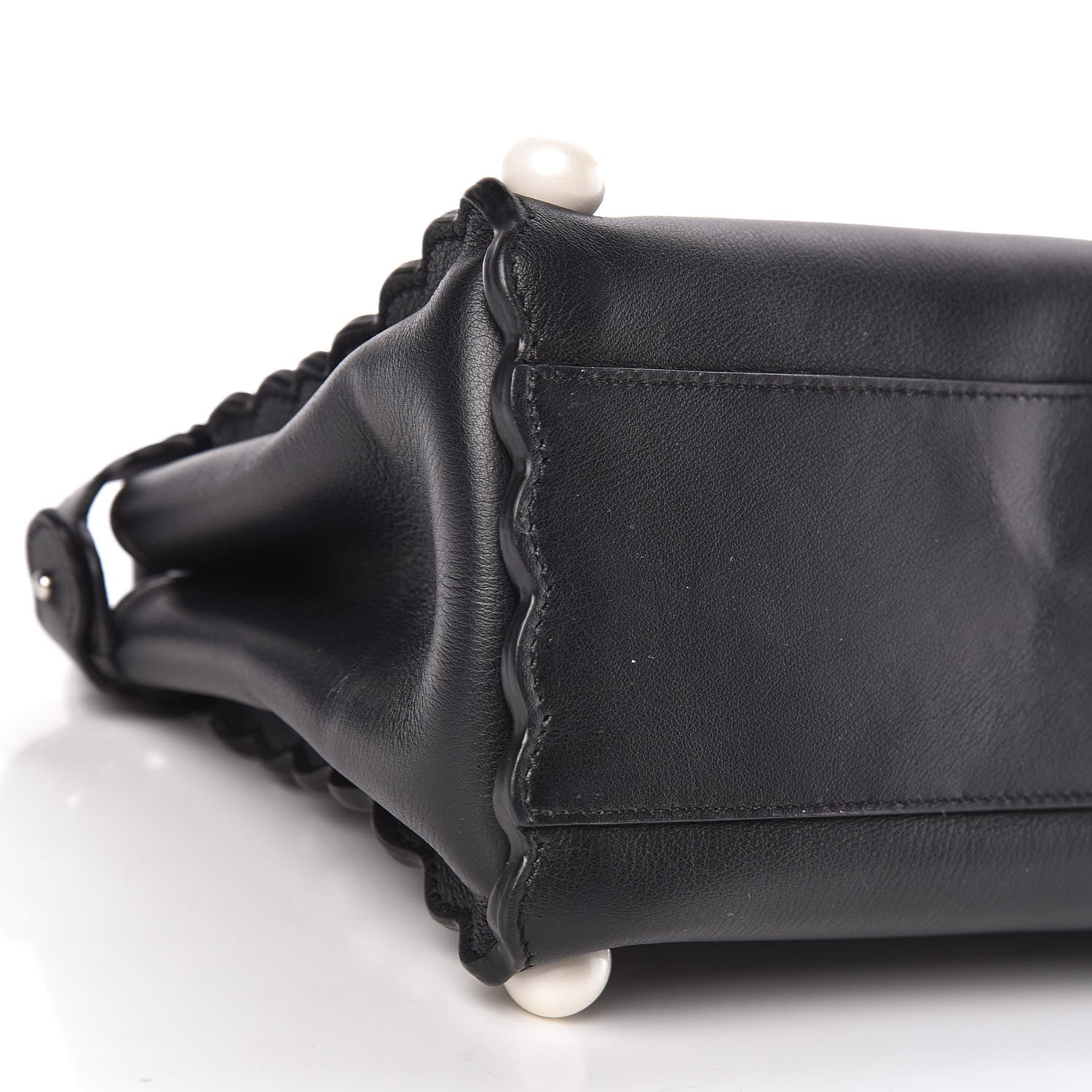 Fendi Vitello Seta Shiny Nappa Pearl Scallopped Studded Mini Peekaboo Iconic Satchel Black 11 of 13