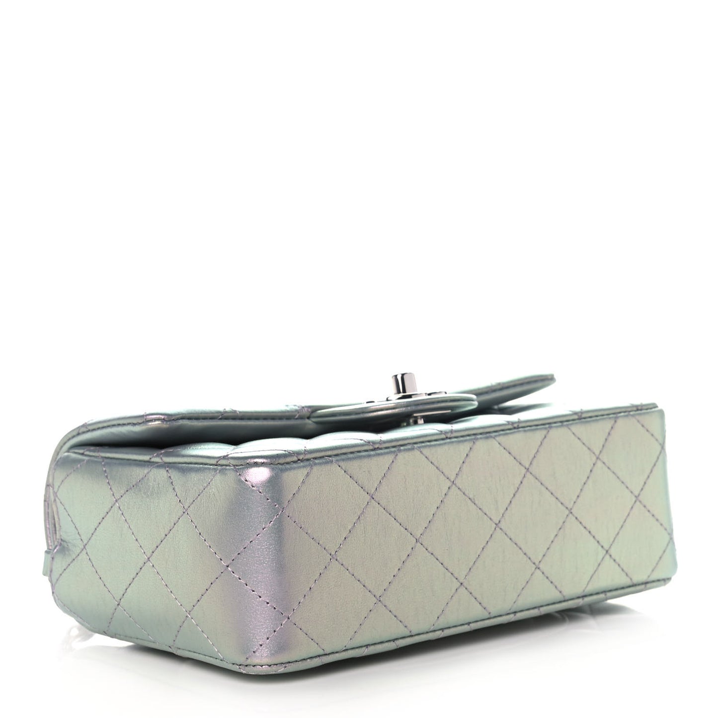 Iridescent Calfskin Quilted Mini Rectangular Flap Purple