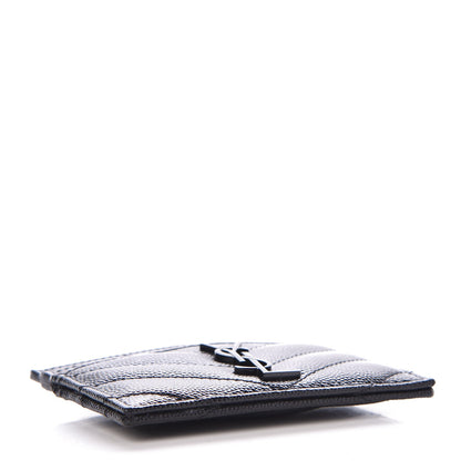Saint Laurent Grain De Poudre Matelasse Chevron Monogram Credit Card Case Black 4 of 8