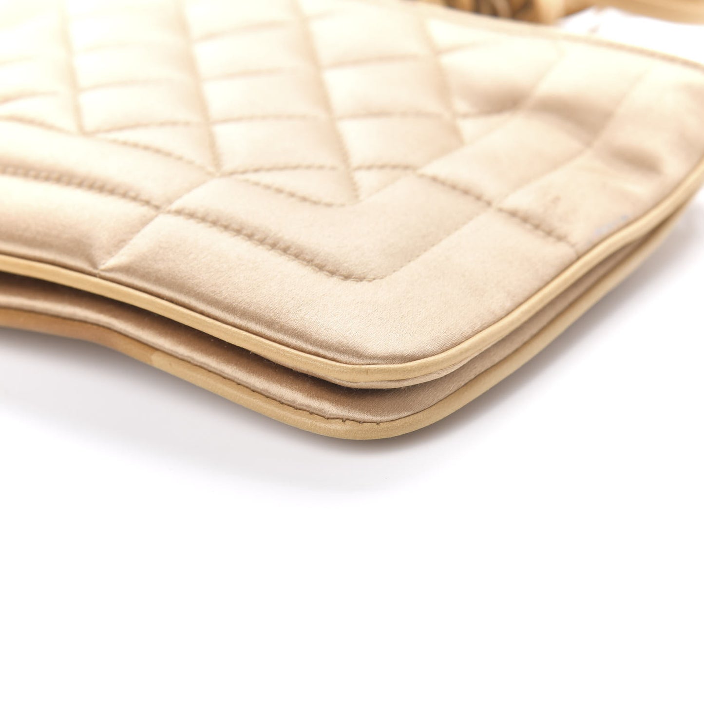 Satin Lambskin Quilted CC Tassel Shoulder Bag Beige