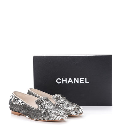 Chanel Sequin CC Loafers 36 Silver 10 of 10