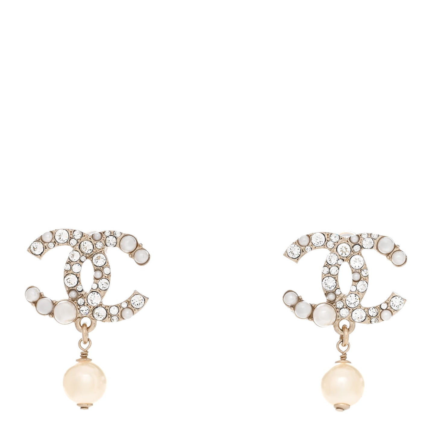 Crystal Pearl CC Drop Earrings Gold Pearly White