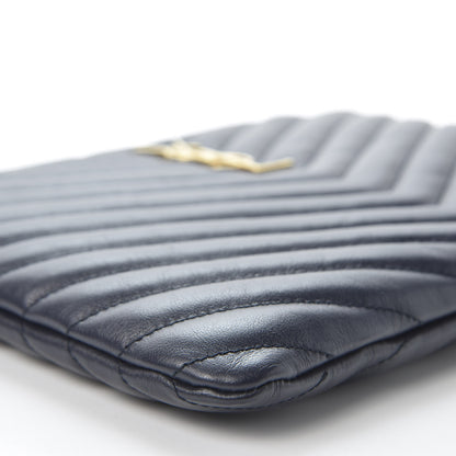 Saint Laurent Calfskin Matelasse Chevron Monogram A5 Wristlet Deep Marine 5 of 9