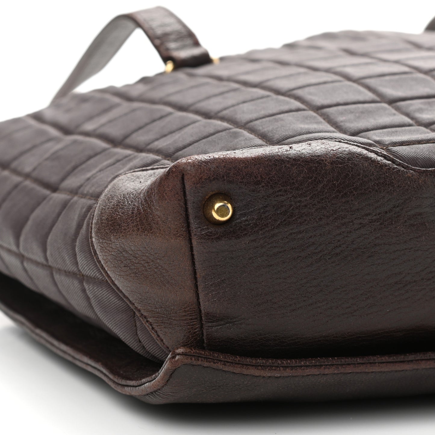 Canvas Calfskin Chocolate Bar Quilted CC Shoulder Bag Dark Brown