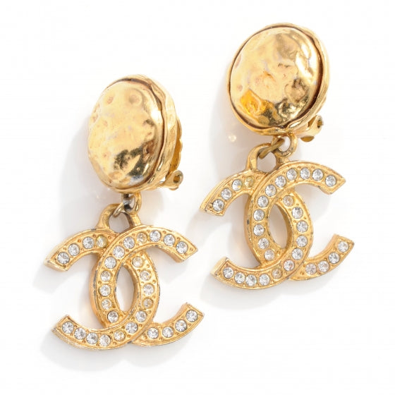 CC Crystal Large Clip On Earrings Gold