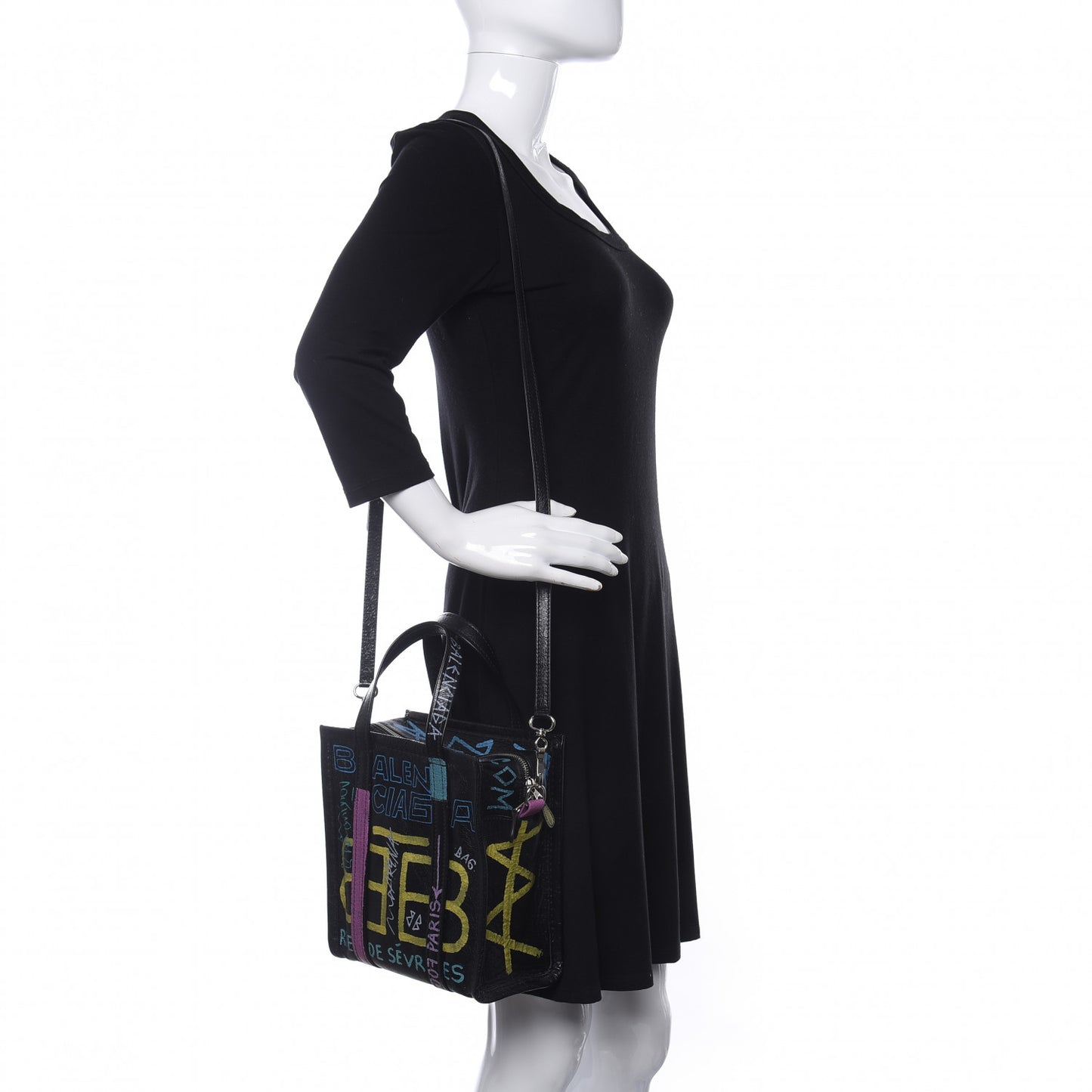 Agneau Arena Graffiti All Over XS Bazar Shopper Tote Black Multicolor