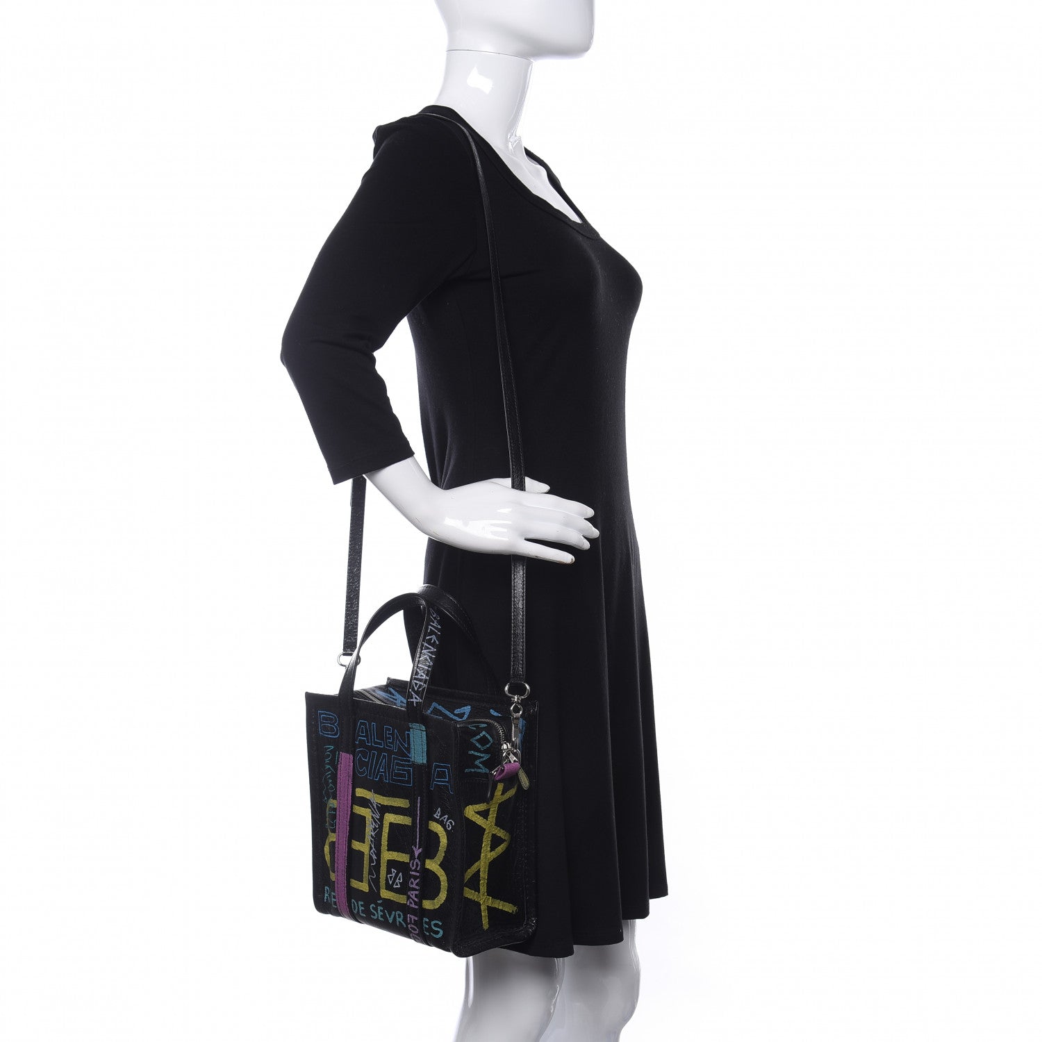 Balenciaga Agneau Arena Graffiti All Over XS Bazar Shopper Tote Black Multicolor 2 of 9