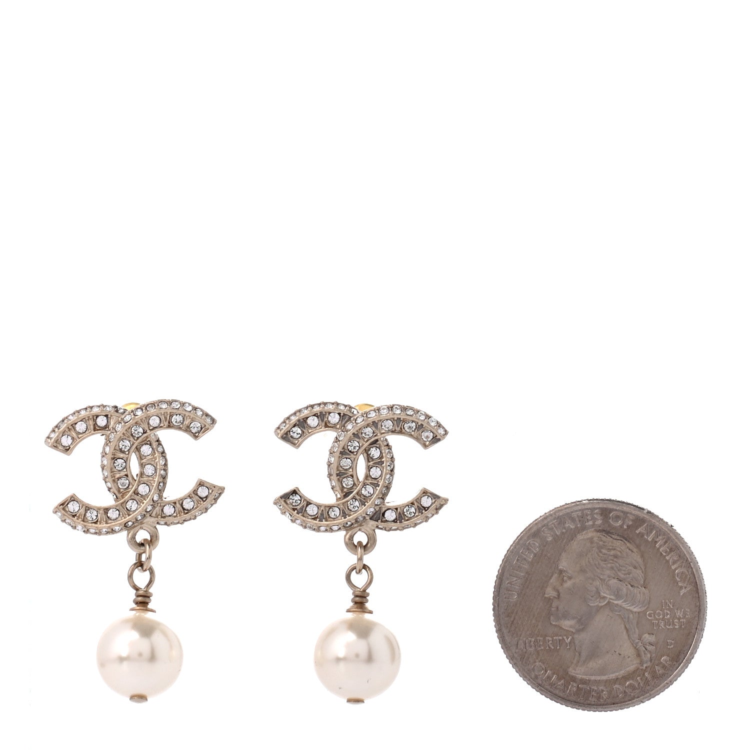 Chanel Crystal Pearl CC Drop Earrings Gold 2 of 4
