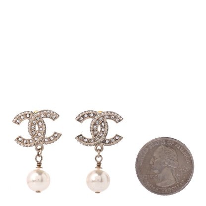 Chanel Crystal Pearl CC Drop Earrings Gold 2 of 4