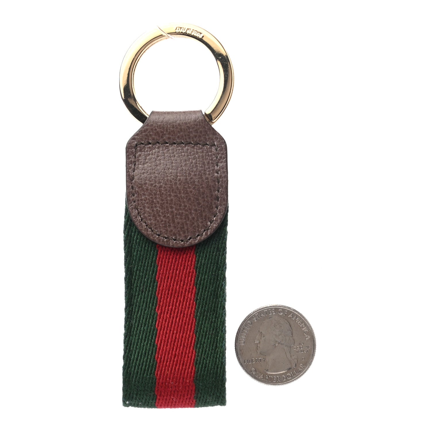 Gucci Nylon Textured Dollar Calfskin Web Ophidia Key Ring Green Red New Acero 2 of 4