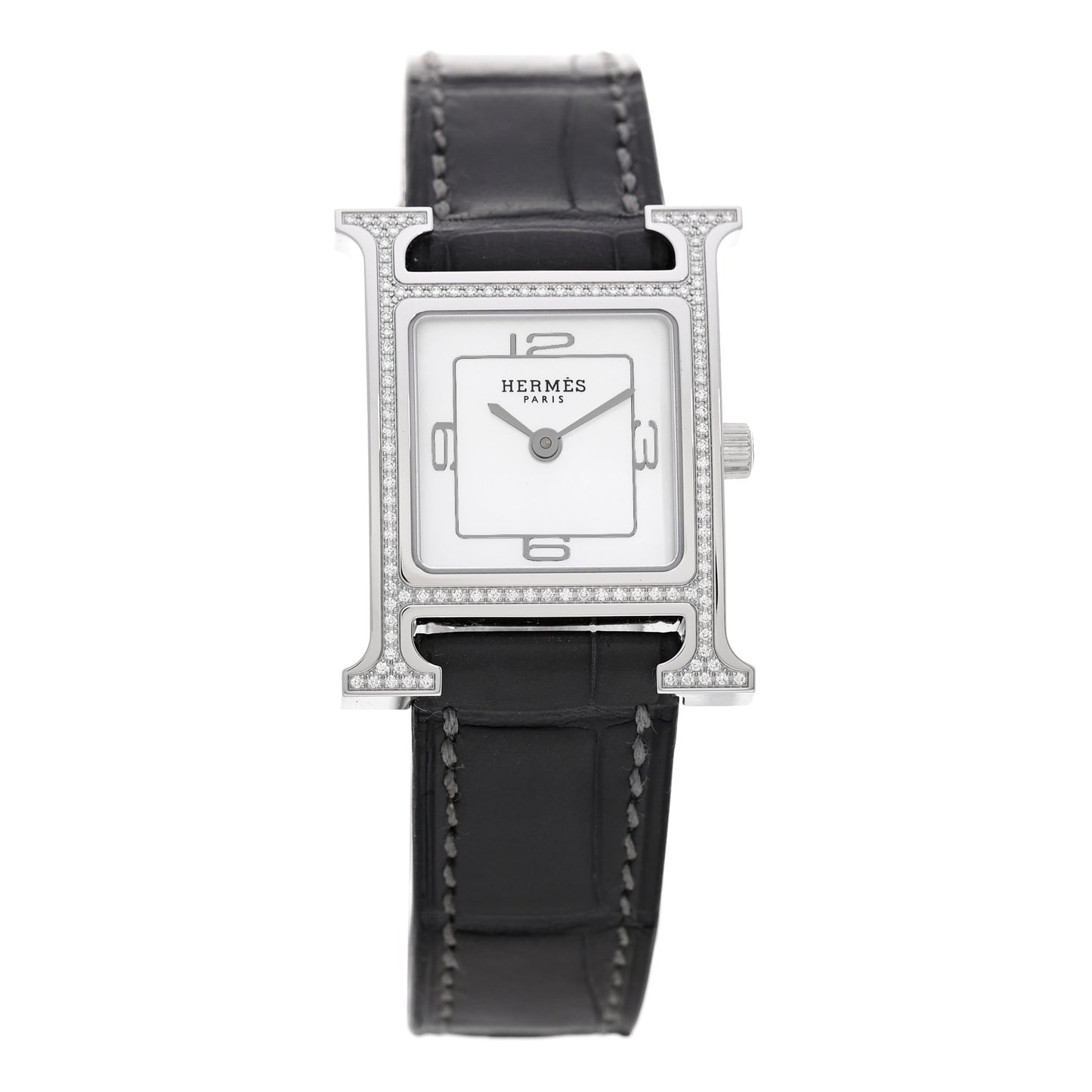 Stainless Steel Alligator Diamond Bezel Mother of Pearl 21mm Heure H Hour Quartz Watch Graphite
