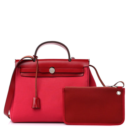 Hermes Toile Officier Vache Hunter Herbag Zip Retourne 31 PM Rose Extreme Rouge Venitien Rouge Piment 1 of 19