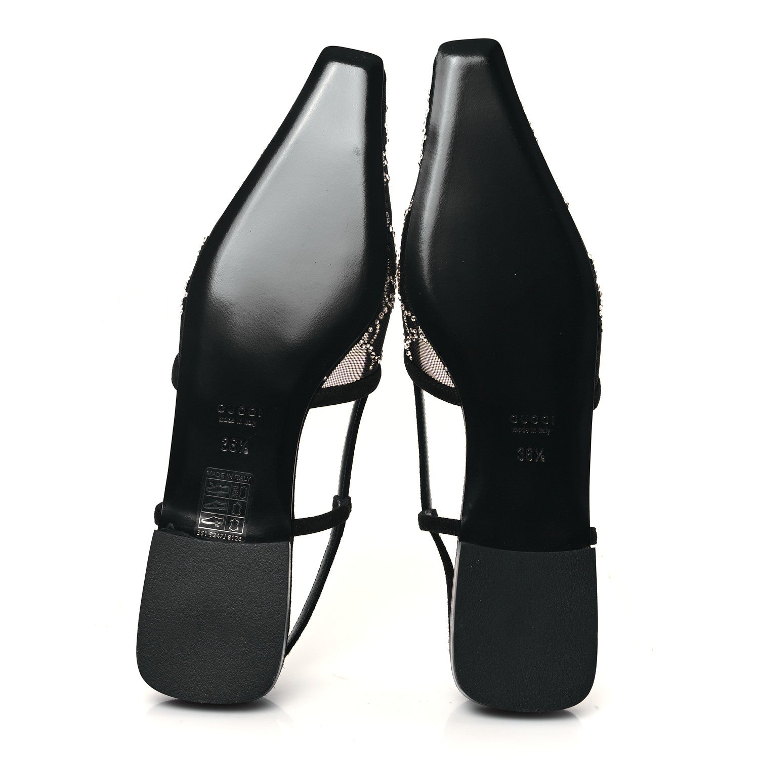 Gucci Tela Retino Kid Scamosciato Crystal GG Monogram Square Demi Ballet Flats 36.5 Black 5 of 8