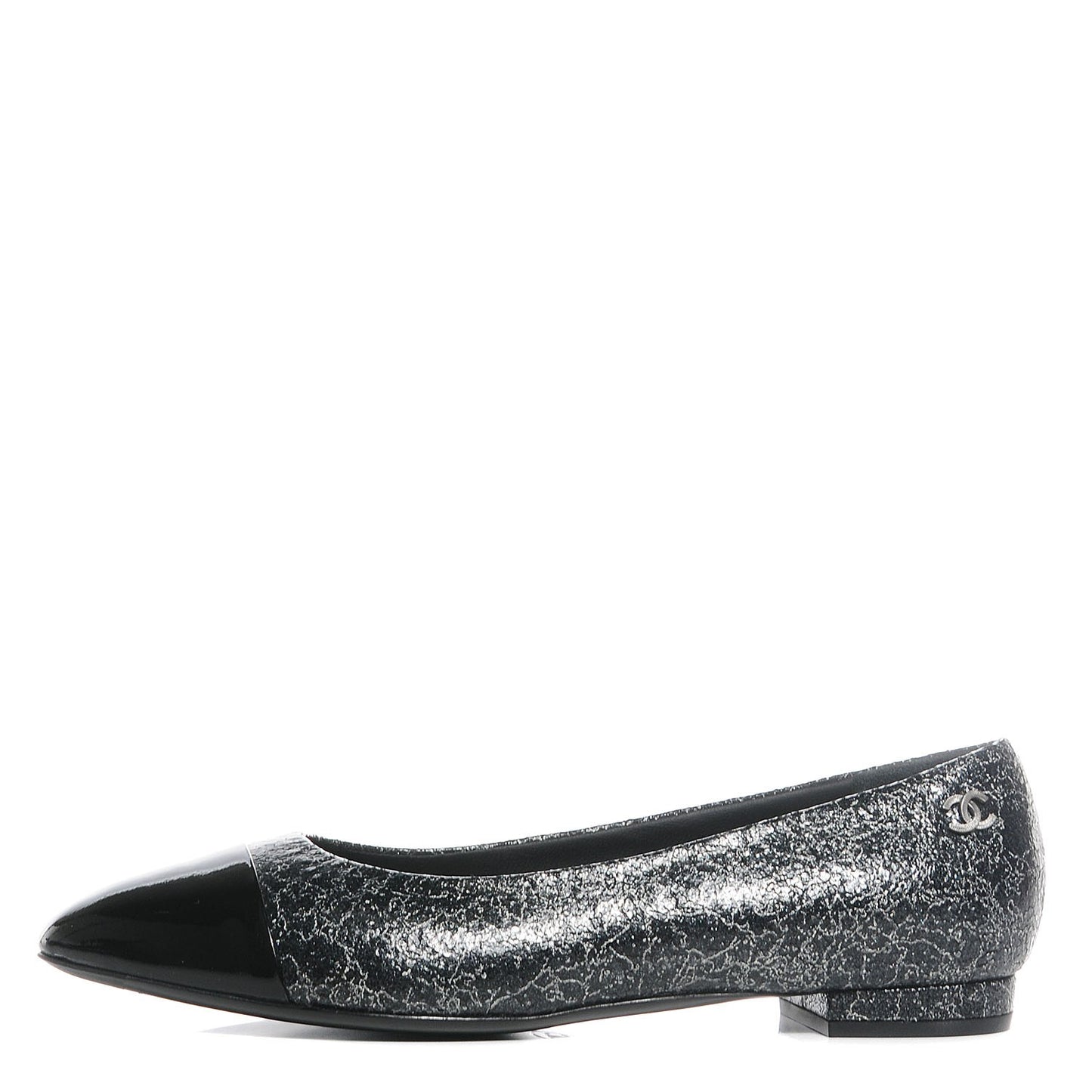 Metallic Crinkled Calfskin Pointed Toe Ballerina Flats 39 Dark Grey