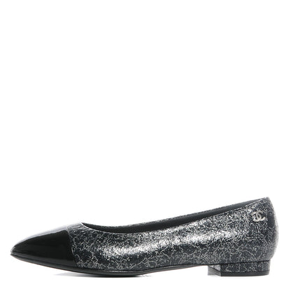 Chanel Metallic Crinkled Calfskin Pointed Toe Ballerina Flats 39 Dark Grey 1 of 6