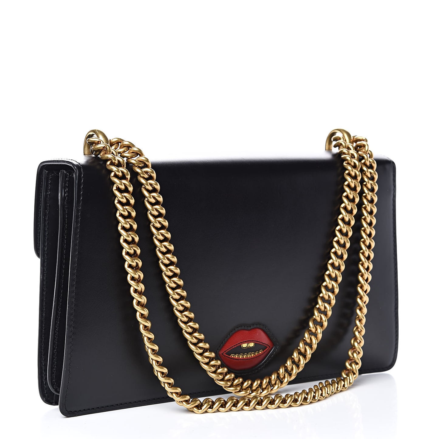 Knight Calfskin Malaga Kid Heart Medium GG Marmont Chain Handle Bag Black Hibiscus Red Multicolor