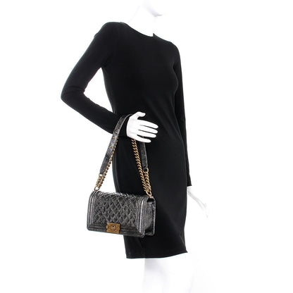 Chanel Cracked Metallic Calfskin Quilted Medium Boy Flap Dark Silver 3 of 9