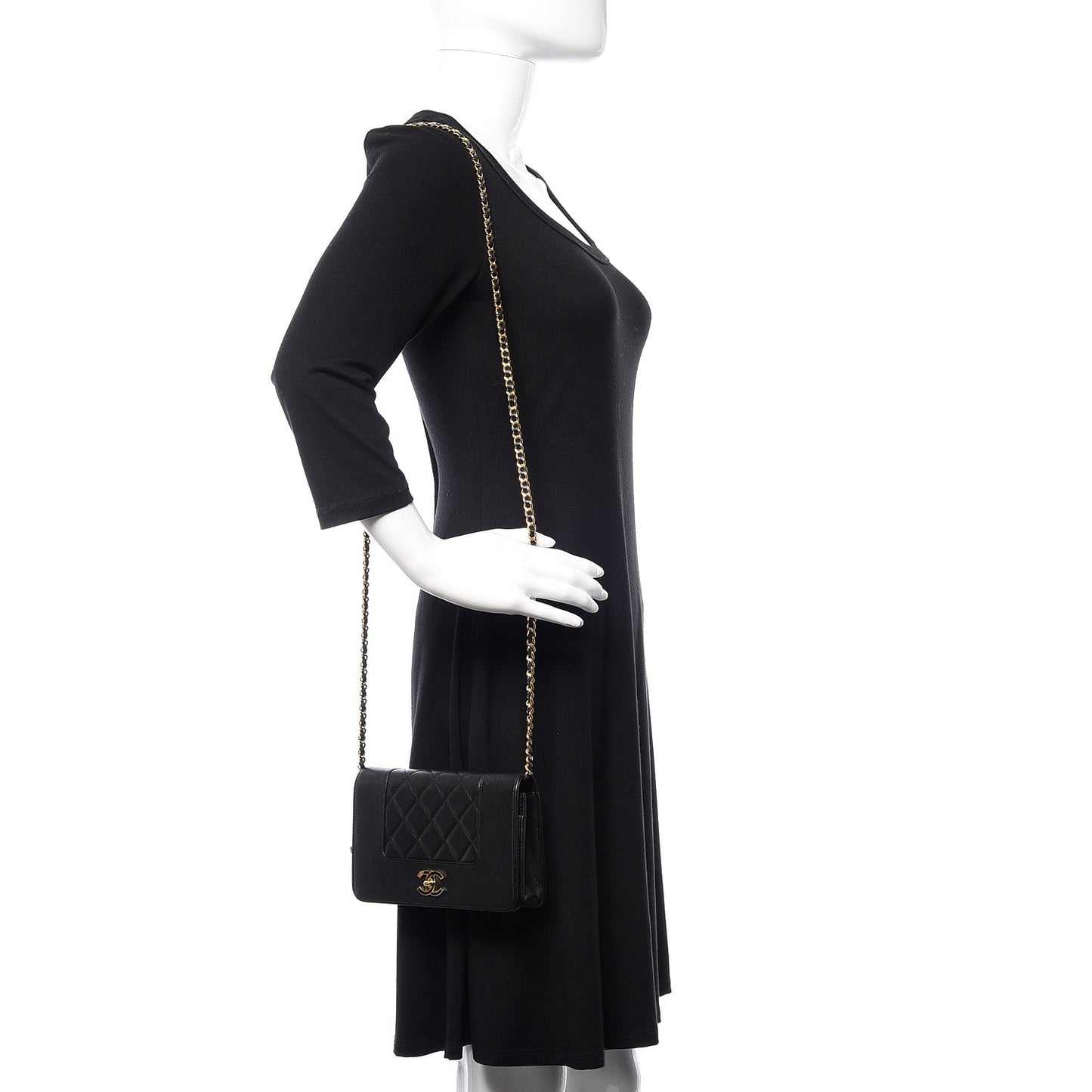 Sheepskin Quilted Mademoiselle Vintage Wallet On Chain WOC Black