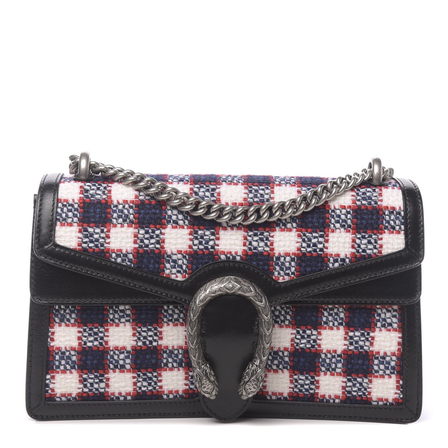 Vintage Tweed Check Small Dionysus Shoulder Bag White Hibiscus Red Marine
