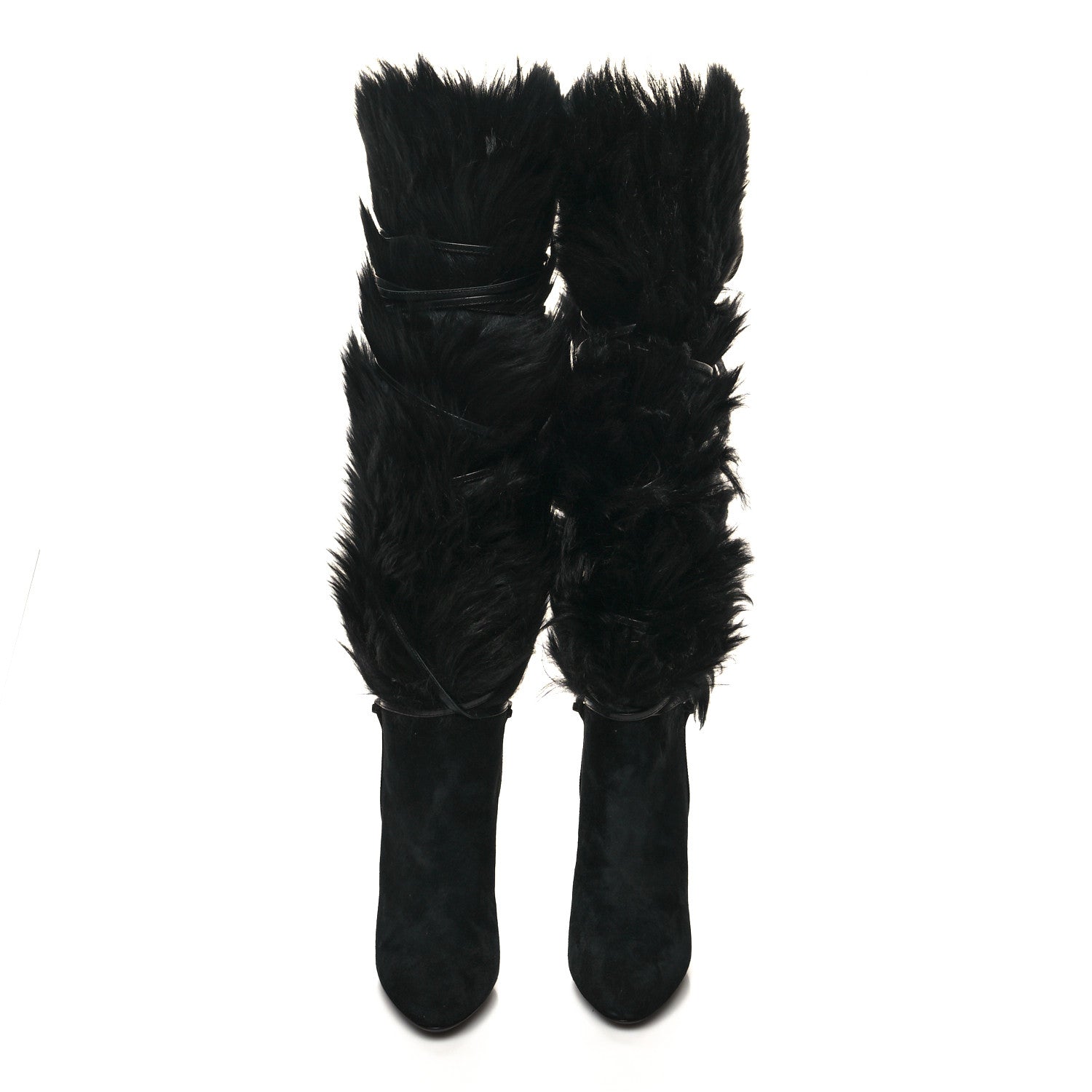 Saint Laurent Suede Faux Fur Jokull 105 Over The Knee Boots 38 Black 2 of 7