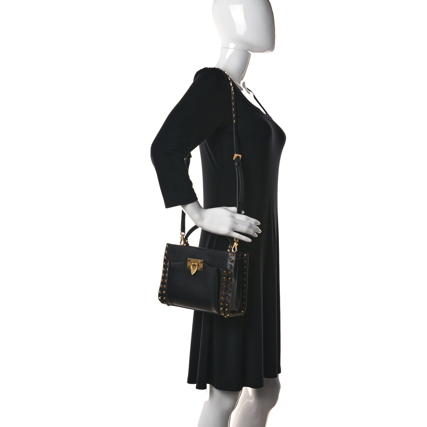 Vitello Small Rockstud Alcove Top-Handle Bag Black