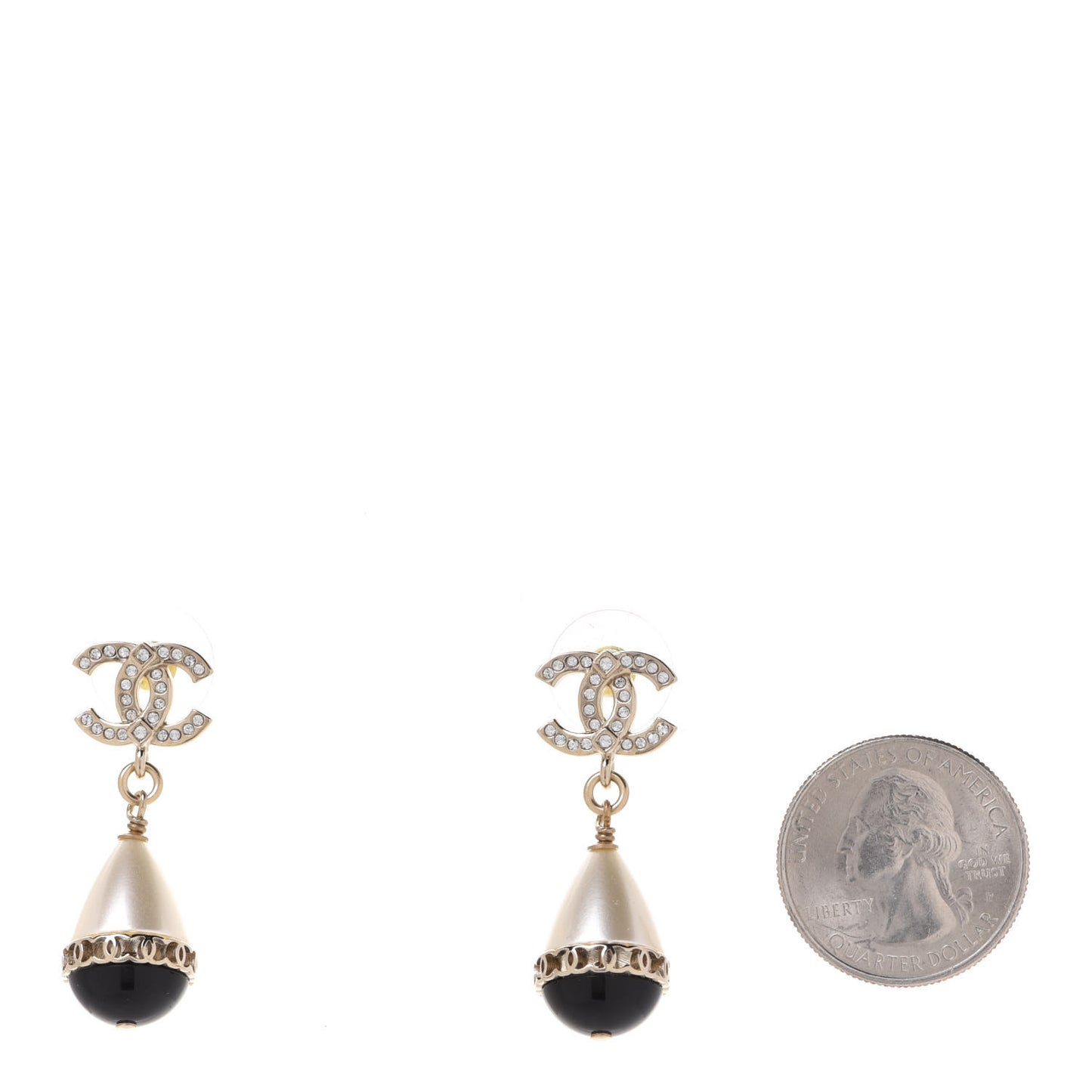 Crystal Pearl CC Fantasy Drop Earrings Gold Black