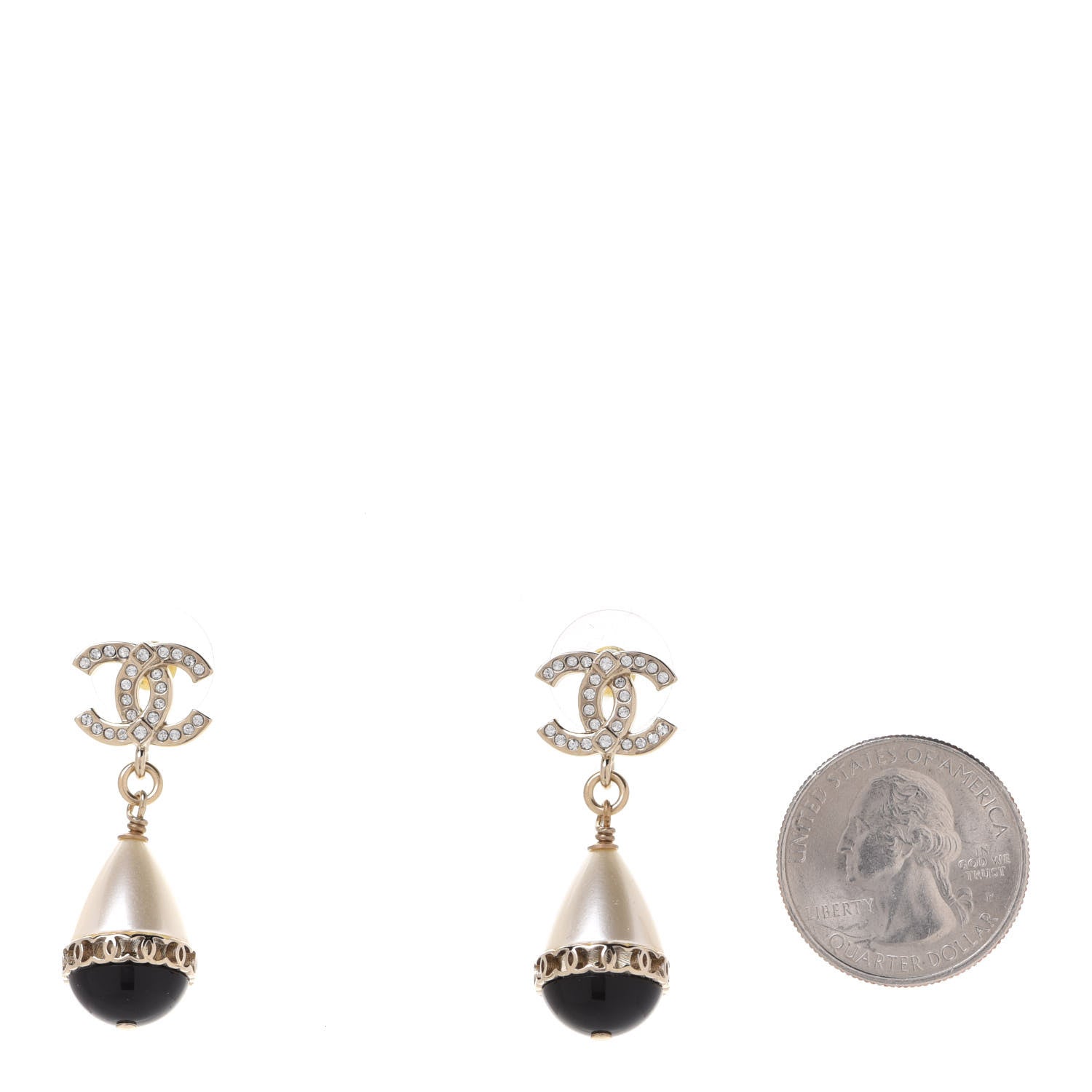 Chanel Crystal Pearl CC Fantasy Drop Earrings Gold Black 2 of 5
