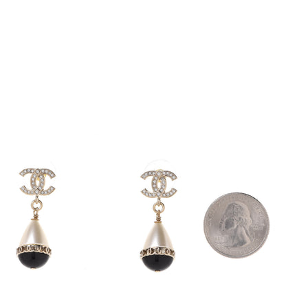 Chanel Crystal Pearl CC Fantasy Drop Earrings Gold Black 2 of 5