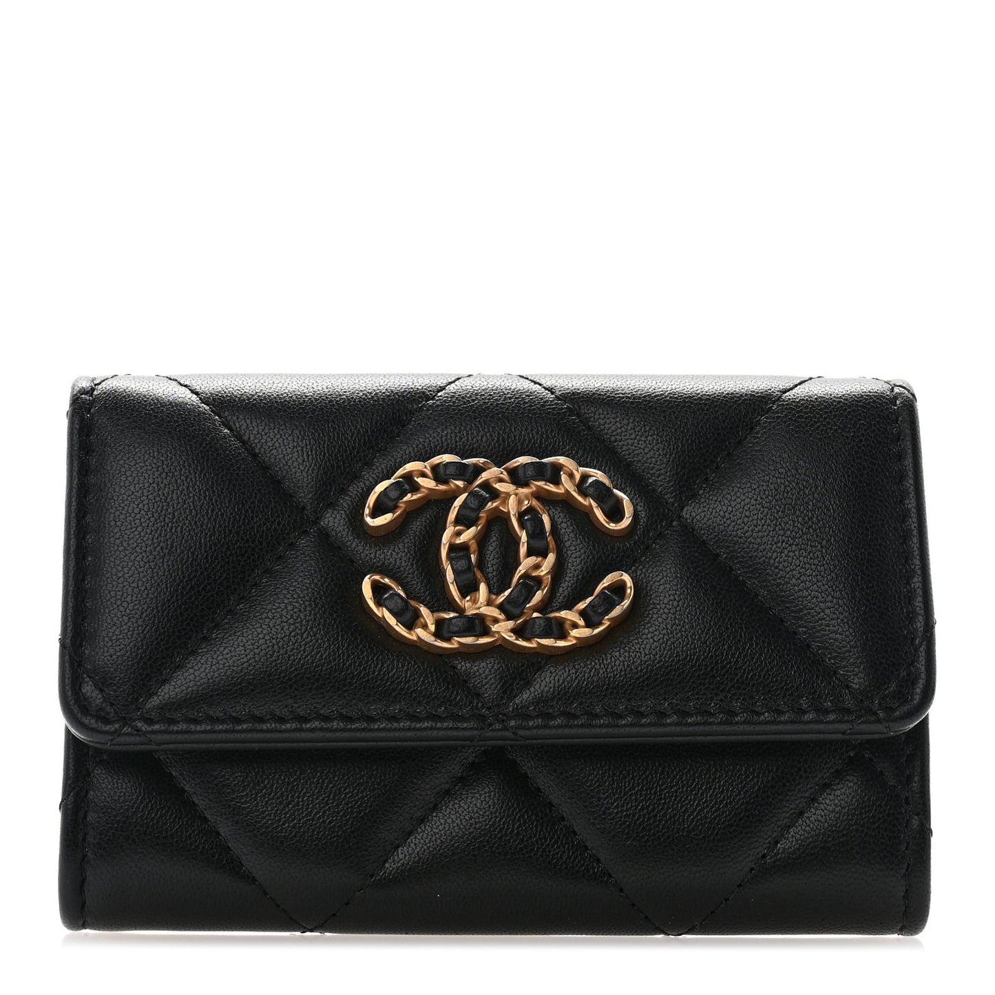 Lambskin Quilted Chanel 19 Flap Card Holder Black