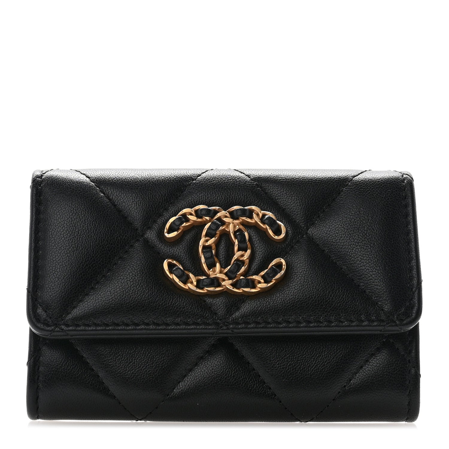 Chanel Lambskin Quilted Chanel 19 Flap Card Holder Black 1 of 10