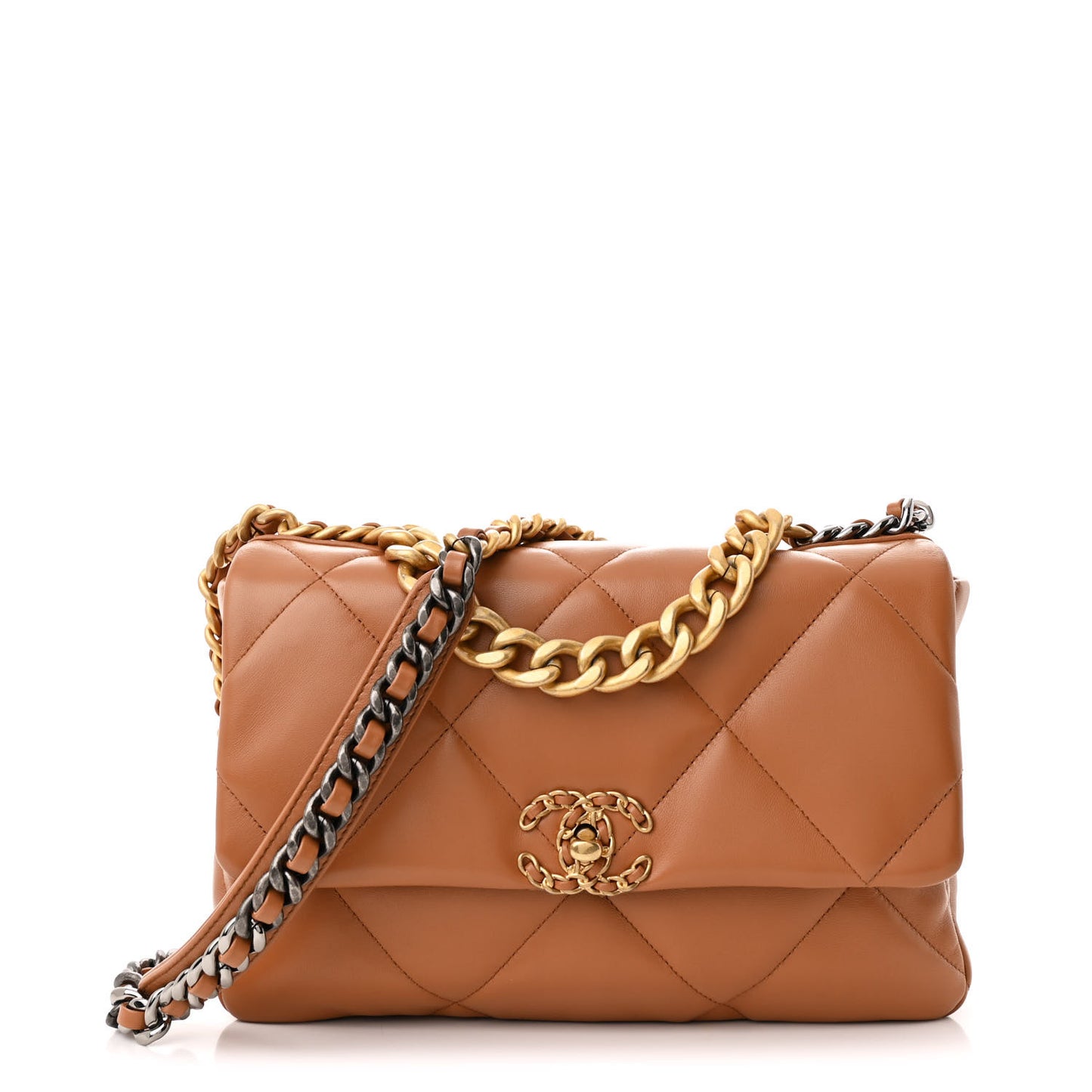 Lambskin Quilted Large Chanel 19 Flap Brown