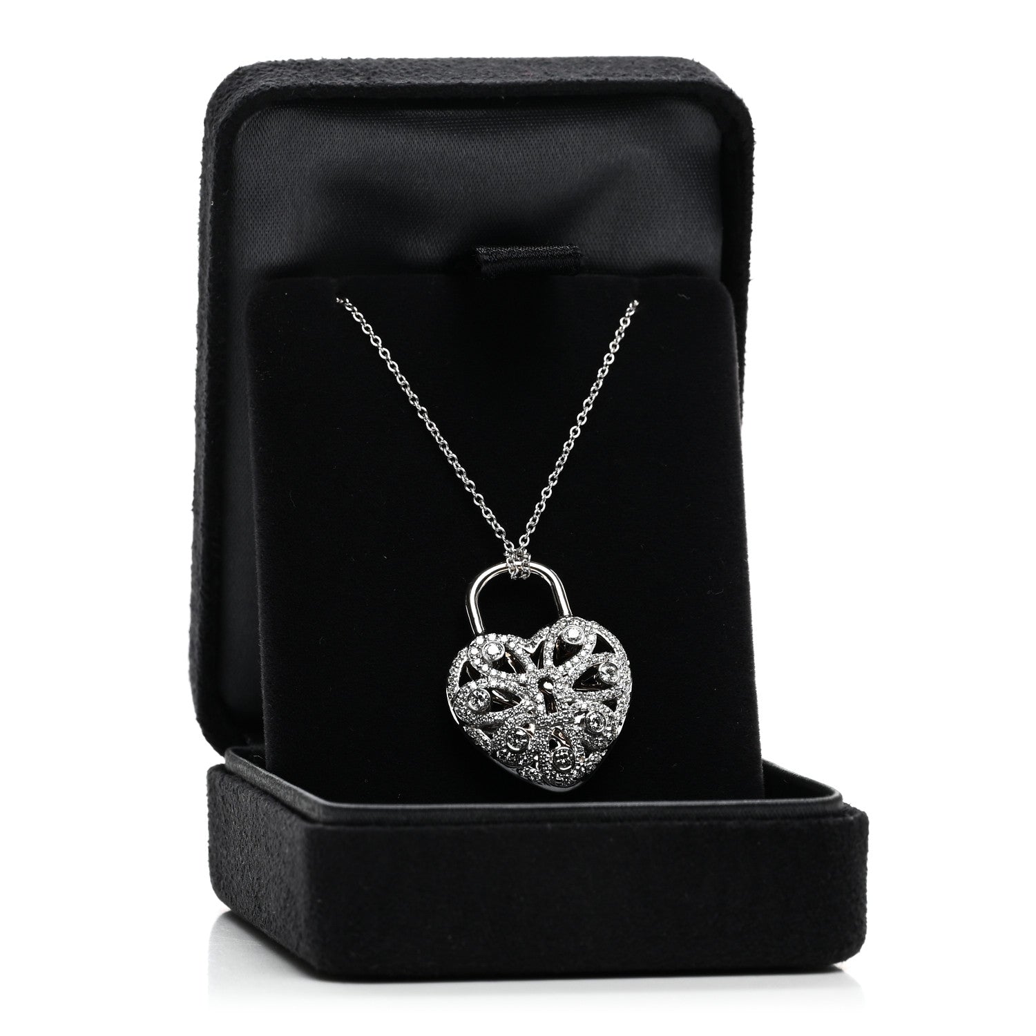 Tiffany 18K White Gold Diamond Filigree Heart Pendant Necklace 5 of 5