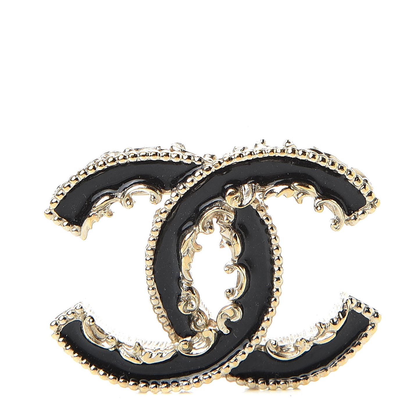 Enamel CC Baroque Brooch Black Gold